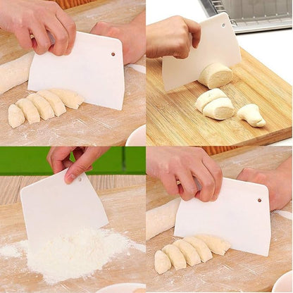 Luckycivia 3-Piece Trapezoidal Plastic Scraper - Multi-Function Kitchen Tool for Pizza Dough, Pastry, Cake (White) - Image 4