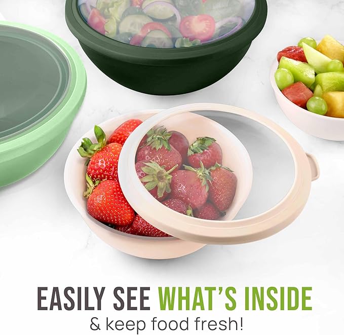 Zulay Kitchen 12 Piece Plastic Mixing Bowls with Leak-Proof Lids Set - Microwave and Freezer Safe Kitchen Mixing Bowls for Preparing, Serving and Storing - Large Nesting Bowls (Forest Ombre) - Image 5