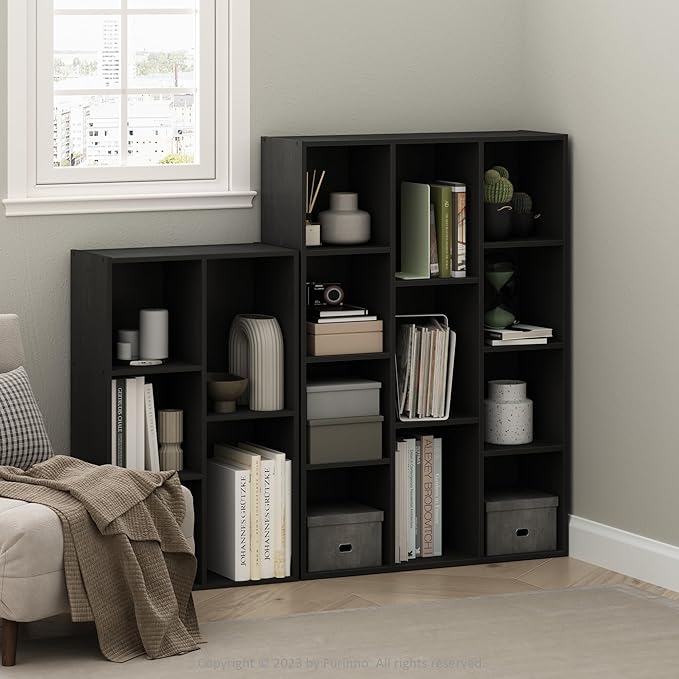 Furinno LUDER Book Shelf, 11-Cube Bookshelf, Reversible Bookcase, 9.4 x 29.1 x 41.7, Easy Assembly, for Living Room, Bedroom, Home Office, Blackwood - Image 2