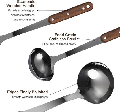 FJNATINH Soup Ladle, 304 Stainless Steel Ladle Spoon for Serving Wok Soup with Ergonomic Heat-proof Wooden Handle, [Heat Resistance, Integral Forming] - Image 4