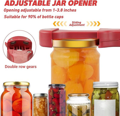 7 in 1 Jar Opener Bottle Opener and Wine Opener for Seniors with Arthritis, Weak Hands, Multi Retractable Magnetic Can Opener, Original Kitchen Lid Opener Tool (Red)