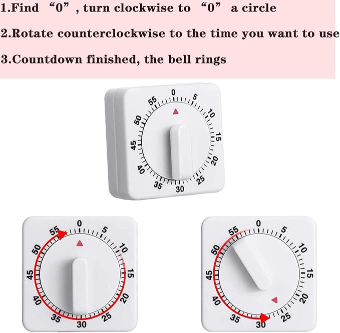 Weewooday 2 Pieces 60 Minute Visual Kitchen Timer Hour Mini Countdown Mechanical Timer Loud Voice for Kitchen, Homework, Exercise - Image 5