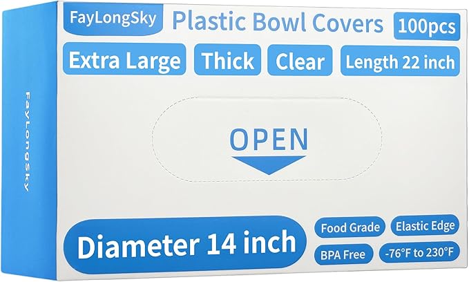 100 Boxed Bowl Covers for Bread Proofing - Extra Large Thick Clear Plastic Wrap for Food Disposable Shower Caps for Sourdough Bread Baking Rising Elastic BPA Free Food Grade (Diameter 14") by FAYLONGSKY