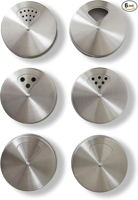 Mason Jar Shaker Lids Stainless Steel – Adjustable Spice & Seasoning Dispenser Tops for Regular Mouth Ball Canning Jars (6 Pack)