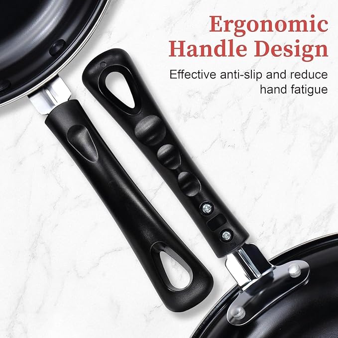 hunnycook Nonstick Frying Pan Set - Iron Frying Pan 3-Piece Set (8", 10", 12") + 2 Silicone Spatulas, With Premium Nonstick Coating, Up to 450°F, Skillet Suitable for Induction, Gas & More - Image 5