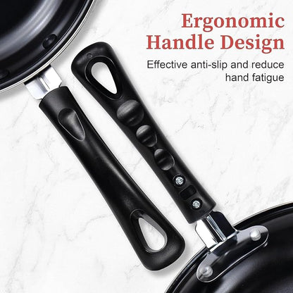 hunnycook Nonstick Frying Pan Set - Iron Frying Pan 3-Piece Set (8", 10", 12") + 2 Silicone Spatulas, With Premium Nonstick Coating, Up to 450°F, Skillet Suitable for Induction, Gas & More - Image 5