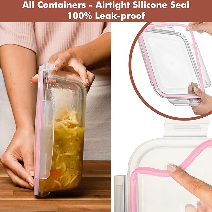 Razab 4 PC 1860ml / 63 Oz / 8 Cups Large Glass Food Storage Containers with Lids - Glass Meal Prep Containers for Roasting & Storing Leftover, Lunch Container with Lids, Microwave & Oven Safe - Image 4