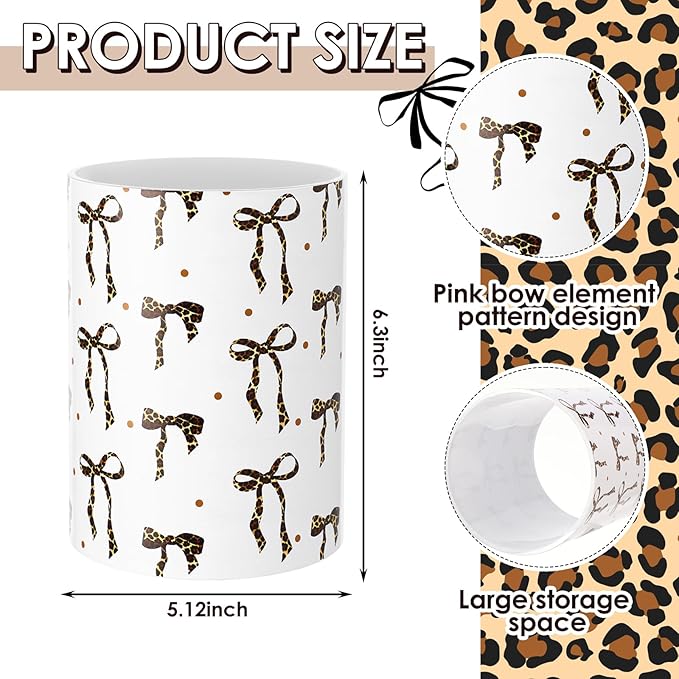 WILLBOND Leopard Print Bow Kitchen Decor Acrylic Kitchen Utensil Holder Crock Spoon Organizer for Countertop Table Decor Coffee Spoon Holder Jar for Cooking Tools