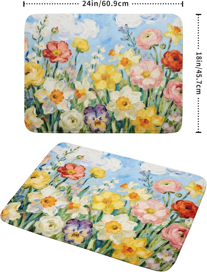 Spring Floral Dish Drying Mat for Kitchen Counter 18x24 Yellow Pink Narcissus Flower Seasonal Themed Summer Absorbent Reversible Microfiber Drying Mats Kitchen Countertop Protector Dishes Drainer Pad - Image 2