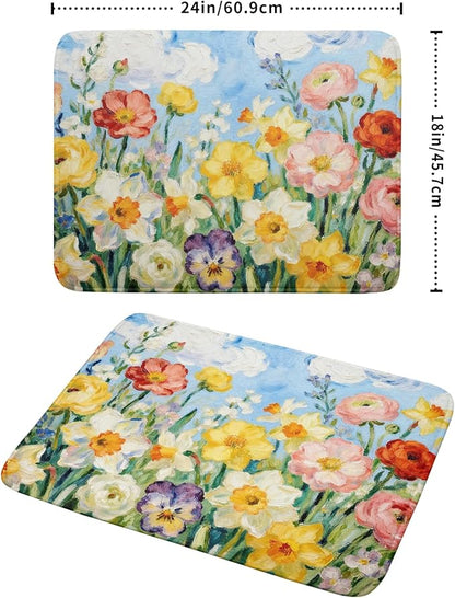 Spring Floral Dish Drying Mat for Kitchen Counter 18x24 Yellow Pink Narcissus Flower Seasonal Themed Summer Absorbent Reversible Microfiber Drying Mats Kitchen Countertop Protector Dishes Drainer Pad - Image 2