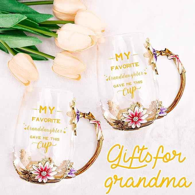 OEAGO Grandma Gifts from Granddaughter Tea Cup Birthday Grandparent Gifts Mothers Day Enamel Flower Glass Mugs from Grandkids Grandchildren - Image 4
