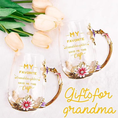 OEAGO Grandma Gifts from Granddaughter Tea Cup Birthday Grandparent Gifts Mothers Day Enamel Flower Glass Mugs from Grandkids Grandchildren - Image 4