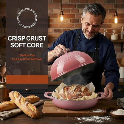 Overmont Enameled Cast Iron Bread Oven - 6QT Bread Dutch Oven for Sourdough Baking - Bread Pot with Dome Lid Cotton Potholders & Cookbook - Multi-Functional Bread Pan For Baking Frying Roasting - Image 7
