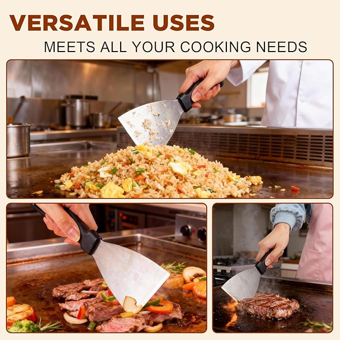 Griddle Scraper，Stainless Steel Grill Scraper,Slant Edge Metal Spatula for Teppanyaki Flat Top BBQ,Grill Cooking,Frying Steak Pork Chop Chicken Chop,Dishwasher Safe - Image 5