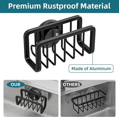 TAILI Sink Caddy with Strong Suction Cup, Sponge Holder for Kitchen Sink Oganizer, Removable Rustproof Aluminum Sponge Holder, Dish Brush for Scraper - Black - Image 5