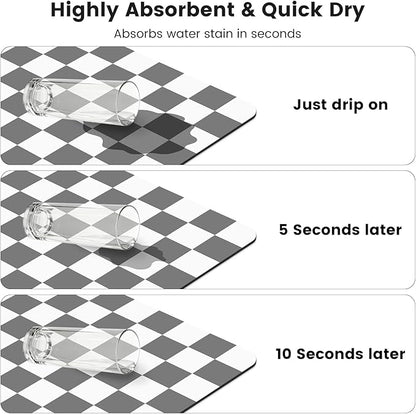 12" x 20" Checkered Dish Drying Mat for Kitchen Counter, Absorbent Coffee Bar Mat for Espresso Machine Coffee Countertops Accessories, Grey - Image 6