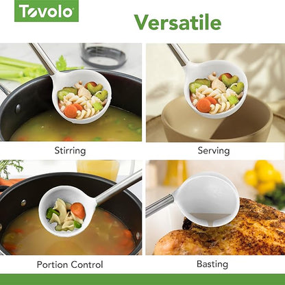 Tovolo Silicone Ladle With Stainless Steel Handle Deep Soup Ladle for Cooking Canning Serving Soup Punch Stew Sauce, Large Kitchen Utensil Spoon Dishwasher Safe BPA Free Silicone White - Image 4