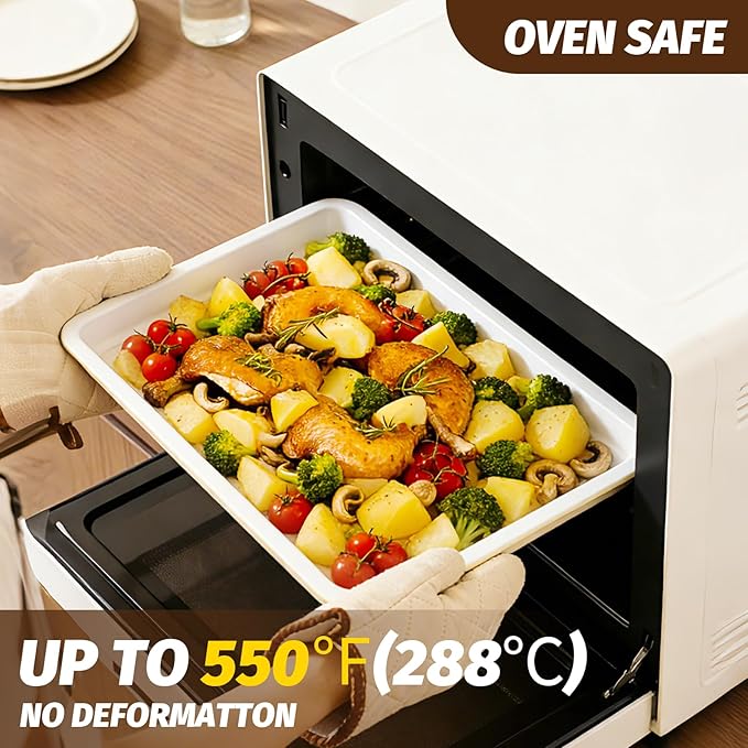 Nonstick Ceramic Baking Sheet With Rack, 2-Pack Half Sheet Pan, Non-Toxic, PTFE & PFOA Free, Warp-Free, Oven Safe 550°F, Dishwasher Safe, Aluminized Steel, Gray Yellow
