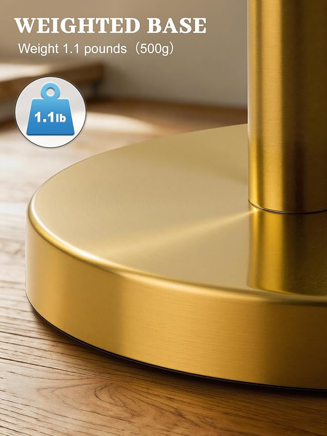 SMARTAKE Paper Towel Holder, Paper Towel Dispenser Standing Weighted Base Non Slip, Spring Arm Fit Most Size Paper Roll, Stainless Steel Kitchen Roll Stand for Home Kitchen Countertop Tabletop, Gold - Image 4