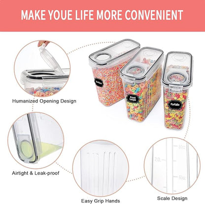 PRAKI Cereal Containers Storage Set (4L,135.2 Oz), 8PCS Airtight Food Storage Containers with Lids for Kitchen & Pantry Organizers and Storage, Cereal Dispensers with 20 labels, Measuring Cup & Marker - Image 3