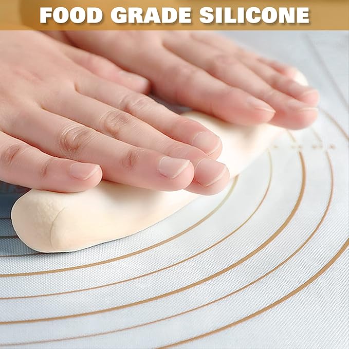 Silicone Pastry Mat Extra Thick Large Non Stick Baking Supplies Kitchen Counter Cooking Rolling Dough Sheet Pie Crust Sourdough Bread Oven Liner with Measurement (L-16''(W)*24''(L), 3#Gold) - Image 2