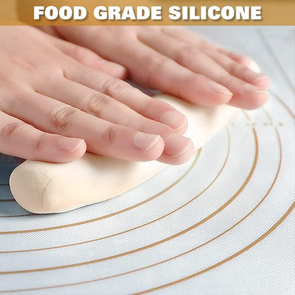 Silicone Pastry Mat Extra Thick Large Non Stick Baking Supplies Kitchen Counter Cooking Rolling Dough Sheet Pie Crust Sourdough Bread Oven Liner with Measurement (L-16''(W)*24''(L), 3#Gold) - Image 2