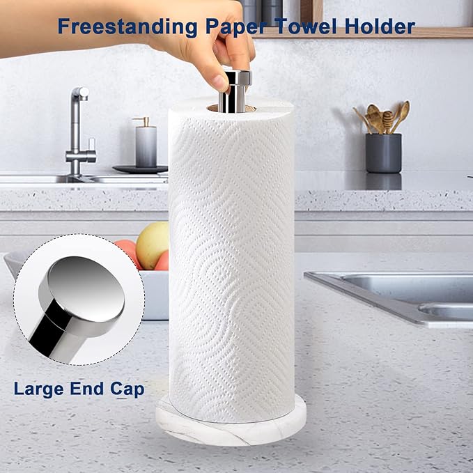 NearMoon Standing Paper Towel Holder, Kitchen Paper Towel Tissue Holder- for Bathroom Countertop, Standard or Jumbo-Sized Roll Paper (with Marble Base, Chrome Finish) - Image 5