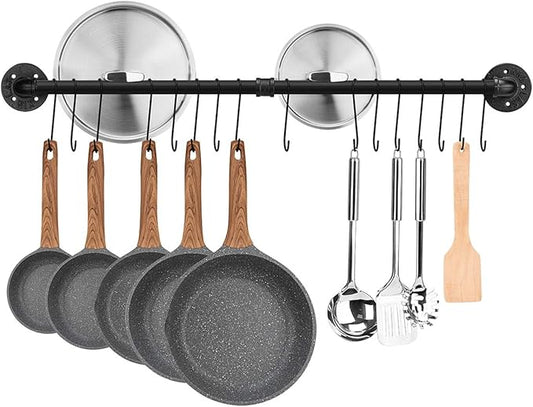 Toplife 39.4 inch Pot Rack, Kitchen Wall Mounted Detachable Pan Lid Utensils Organizer Hanging Rail with 16 Hooks, Black by Toplife