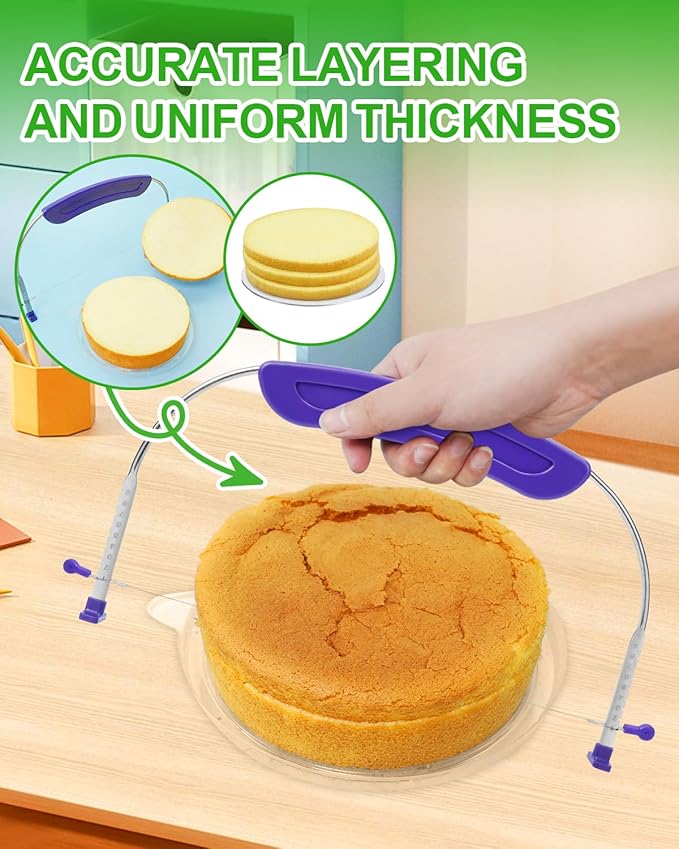 Cake Leveler, Cake Leveler & Slicer, Adjustable Cake Cutter Slicer Leveler, Cake Layer Slicer, Layer Cake Wire Cutter for Wedding Birthday Suitable for 10 Inch Cake Slicer For Even Slices