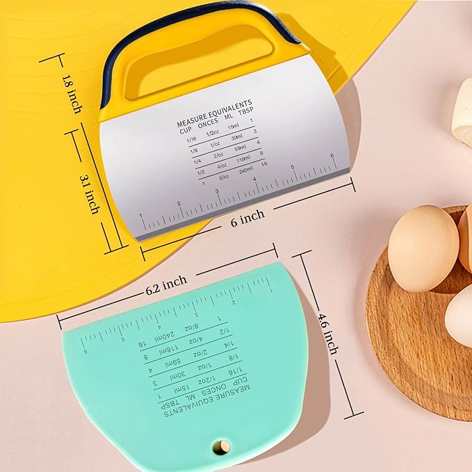 YGDZ Dough Scraper 2 PCS, Stainless Steel Bench Scraper With Grip, Plastic Dough Cutter with Measuring Scale, Multipurpose Pizza Cutter, Pastry Scraper, Bread Scraper for Baking, Dough, Cake - Image 2