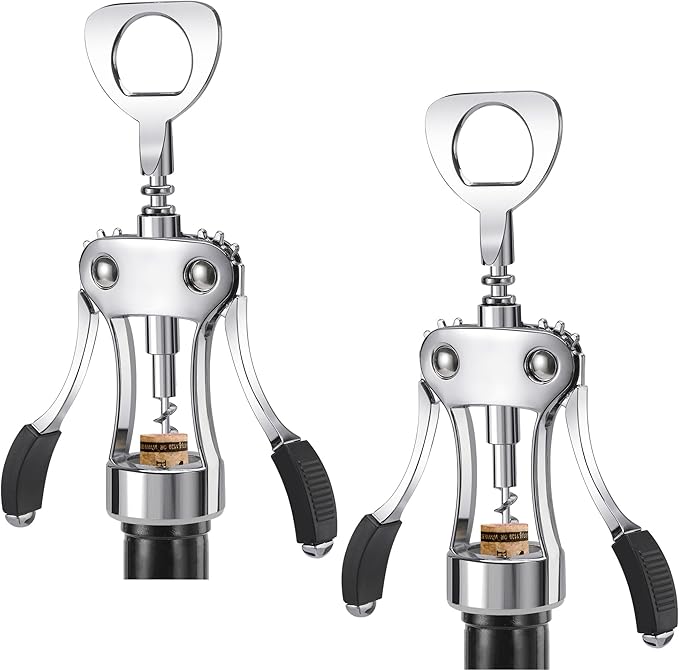 KORCCI Wine Opener, Heavy-Duty Zinc Alloy Wing Corkscrew, Premium Beer Bottle Opener, Multifunctional Wine Accessories with Ergonomic Handle and Sharp Screw, for Kitchen, Bar, Restaurant (2PCS) by KORCCI