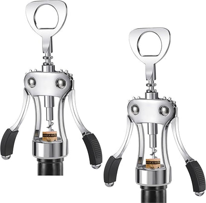 KORCCI Wine Opener, Heavy-Duty Zinc Alloy Wing Corkscrew, Premium Beer Bottle Opener, Multifunctional Wine Accessories with Ergonomic Handle and Sharp Screw, for Kitchen, Bar, Restaurant (2PCS) by KORCCI