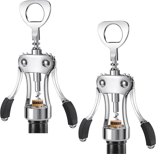 KORCCI Wine Opener, Heavy-Duty Zinc Alloy Wing Corkscrew, Premium Beer Bottle Opener, Multifunctional Wine Accessories with Ergonomic Handle and Sharp Screw, for Kitchen, Bar, Restaurant (2PCS) by KORCCI