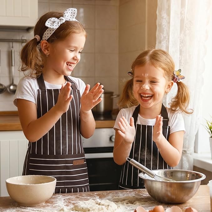 2 Pack Stripes Kids Apron, Kids Cooking Aprons with 2 Pockets, Cute Aprons for Cooking for Boys and Girls