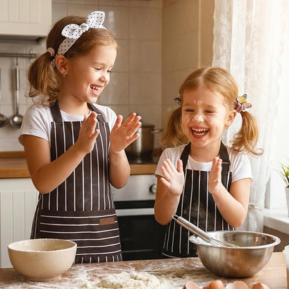 2 Pack Stripes Kids Apron, Kids Cooking Aprons with 2 Pockets, Cute Aprons for Cooking for Boys and Girls