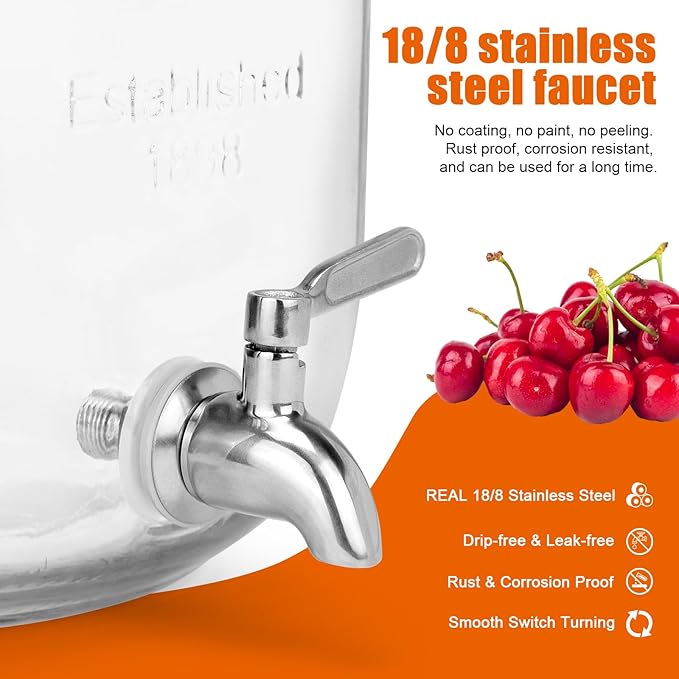 DD&HAPP Glass Drink Dispensers For Parties.1.2 Gallon Beverage Dispensers With Stand And Stainless Steel Spigot.Party Drink Dispenser For Punch,Iced Tea,Ideal for Weddings,Events,Buffet&Home Use. - Image 5