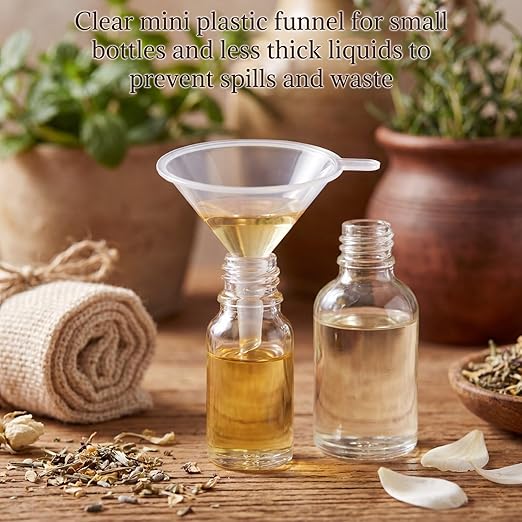 Hoolerry 50 Pcs Small Funnel for Filling Small Bottles Clear Plastic Mini Funnels for Lab Bottles Essential Oils Sand Art Bottle Skin Products Perfumes Spices (2.16'') - Image 3