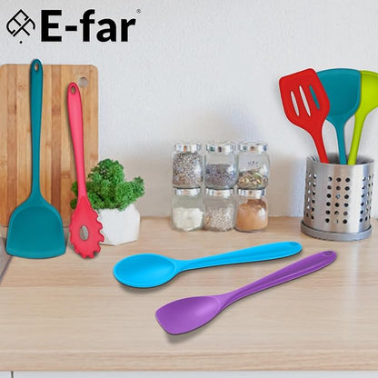 E-far 10 Pcs Silicone Cooking Utensils Set, Heat Resistant Kitchen Utensil Set for Nonstick Cookware, Kitchen Cooking Tools with Spatula, Spoon, Slotted Turner, Non-Toxic & Dishwasher Safe (Colorful) - Image 7