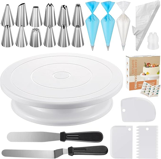 Kootek 71PCs Cake Decorating Kit, Baking Supplies Tools - Includes Cake Stand Turntable, 12 Icing Piping Tips Set, 2 Frosting Spatulas, 3 Scrapers, 50+2 Piping Bags, Coupler, Video Tutorial, Booklet by Kootek