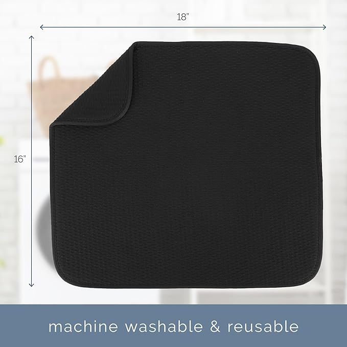 S&T INC. Dish Drying Mat, 16” x 18”, Absorbent Microfiber Kitchen Counter Mat, Drying Pad for Dishes, Utensils, Pots and Pans, Large, Diamond Texture, Black - Image 7