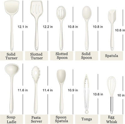 E-far 10 Pieces Silicone Cooking Utensils Set, Heat Resistant Kitchen Utensil Set for Nonstick Cookware, Kitchen Cooking Tools with Spatula, Spoon, Slotted Turner, Non-Toxic & Dishwasher Safe (White) - Image 2