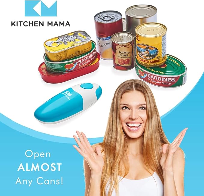 Kitchen Mama Auto Electric Can Opener: Open Your Cans with A Simple Press of Button - Automatic, Hands Free, Smooth Edge, Food-Safe, Battery Operated, YES YOU CAN (Sky Blue) - Image 4