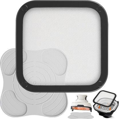 2Pcs Silicone Heat Resistant Mat & Splatter Shield, Foldable Silicone Mat and Splatter Shield for Ninja Crispi Air Fryer Accessories, Beige