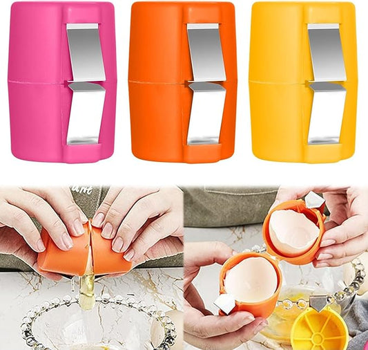 3Pcs Egg Shell Opener, 2026 New Egg Cracker Tool for Raw Eggs, Hard Boiled Egg Peeler Egg Cube Egg Separator Handheld, Stainless Steel Eggshell Breaker Egg Shell Cutter Kitchen Gadgets