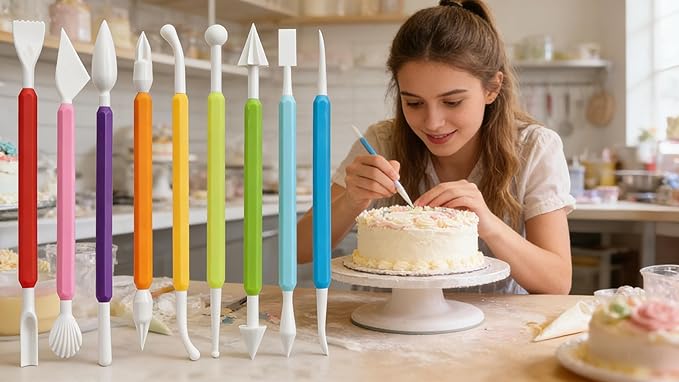 9-Piece Fondant Sculpting Tool Set - Plastic Cake Decorating Pens for Flower Modeling & Baking - Image 6