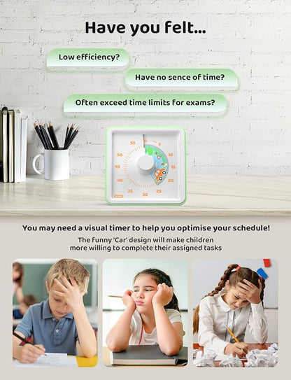 LIORQUE 60 Minute Visual Timer for Kids, Visual Countdown Timer for Classroom Office Kitchen with 'Car' Pattern Design, Pomodoro Timer with Silent Operation (Batteries Included) - Image 3