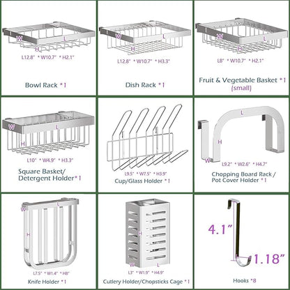 PUSDON Over Sink Dish Drying Rack Stainless Steel, Adjustable Large Dish Drainer for Storage Kitchen Organization Silver 2 Tier - Standard(26"-38")