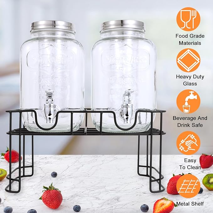 1 Gallon Glass Drink Dispensers For Parties-Set of 2,Drink Dispenser with Fruit Infuser & Stand,Juice or Beverage Dispenser for BBQ, Picnic, Party,Laundry Detergent Dispenser - Image 3