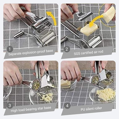 Handheld Cheese Grater Shredder, Stainless Steel | Effortless Hand Crank Rotary Design - Quickly Prep Parmesan, Vegetables, Nuts for Salads, Pasta & & Easy-Clean Kitchen Tool for Everyday Cooking