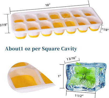 Ice Cube Trays with Lid BPA Free, 4 Pack 56 Ice Easy Release Flexible Silicone Ice Cube Tray Stackable No Spill Ice Tray Dishwasher Safe for Baby Food,Cocktail, Whiskey, Orange & Yellow